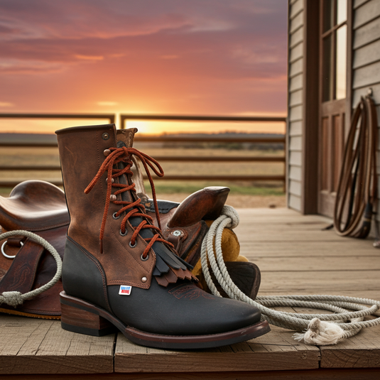 1258 - RockinLeather Men's Square Toe Lace Up Packer Western Boot