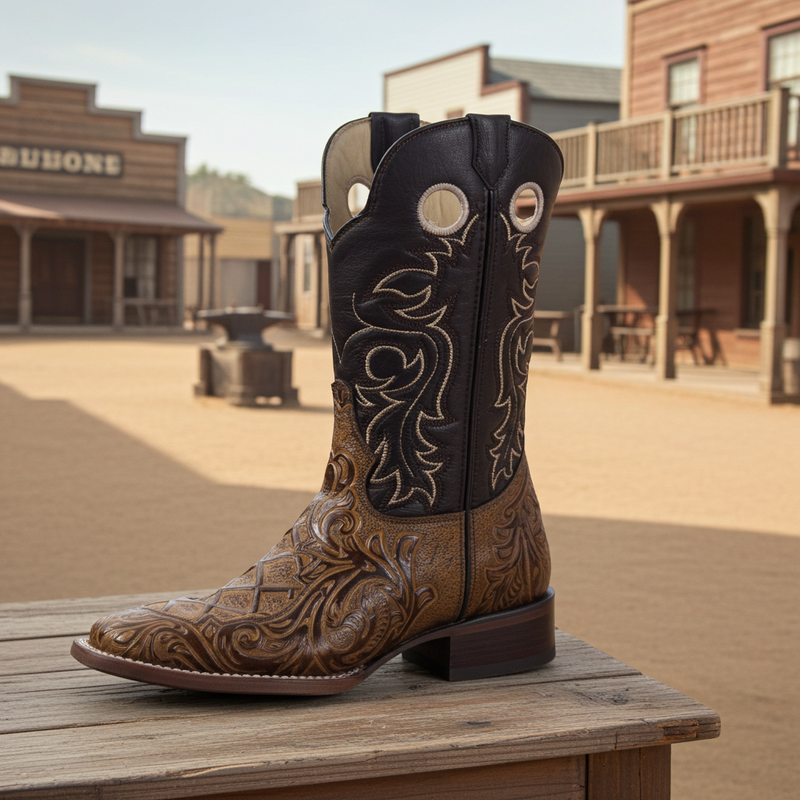 Load image into Gallery viewer, 1229 - RockinLeather Men&#39;s Capuccino Stamped Cowhide Leather Boot
