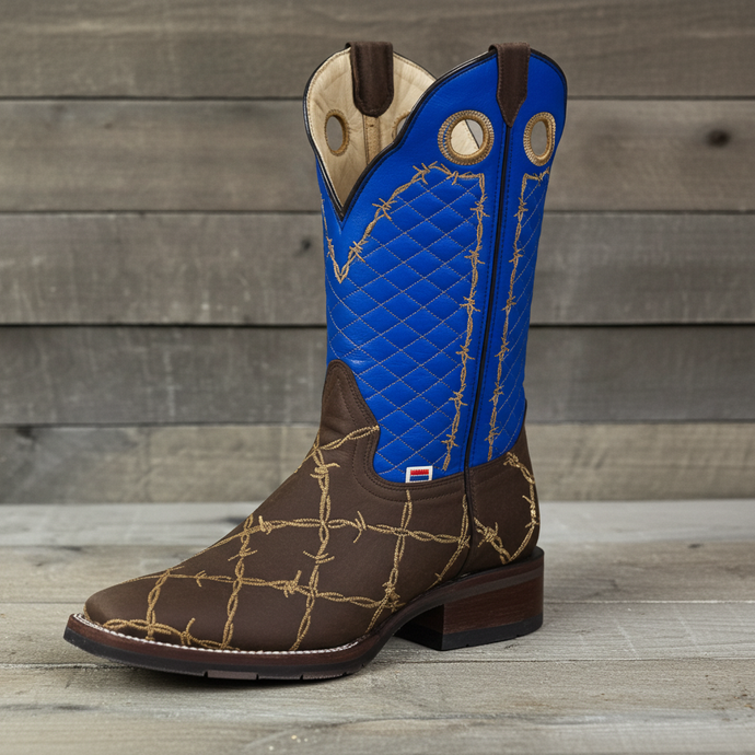1154 - RockinLeather Men's Barbed Wire Square Toe Western Boot