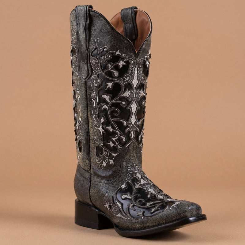 Load image into Gallery viewer, 2816 - RockinLeather Women's Black Crater Square Toe Western Boot
