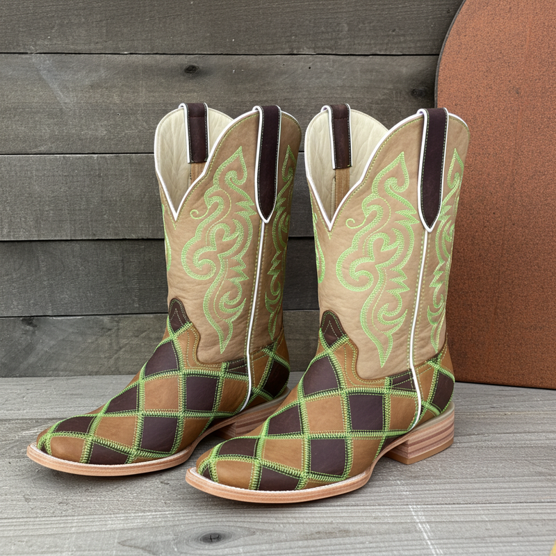 Load image into Gallery viewer, 1208 - RockinLeather Men&#39;s Patchwork w/Green Stitching Western Boot
