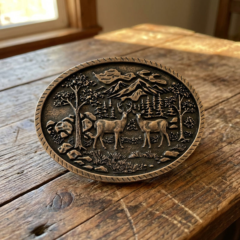 Load image into Gallery viewer, RLB523 - RockinLeather Deer in Woods Belt Buckle

