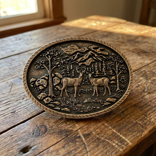 RLB523 - RockinLeather Deer in Woods Belt Buckle