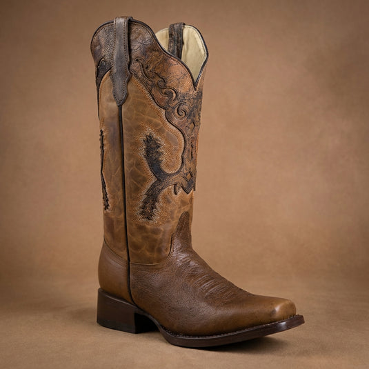 2808 - RockinLeather Women's Gaucho Orix Leather with Crater Overlay Western Boot