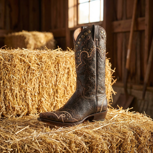 2577- RockinLeather Women's Mocha/Dark Brown Western Boot W/ Studs