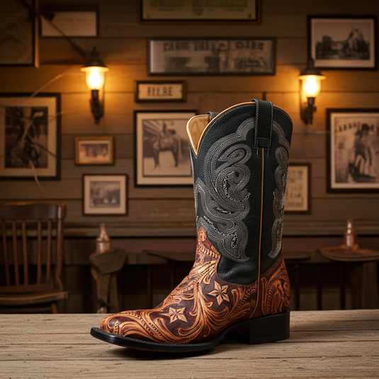 1815 - RockinLeather Men's Hand Tooled Overlay Western Boot