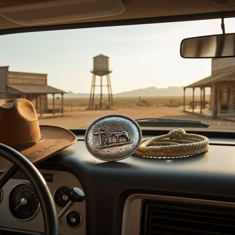 Load image into Gallery viewer, RLB502 - RockinLeather Silver Cowboy Prayer Oval Buckle
