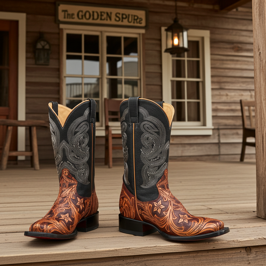 1815 - RockinLeather Men's Hand Tooled Overlay Western Boot