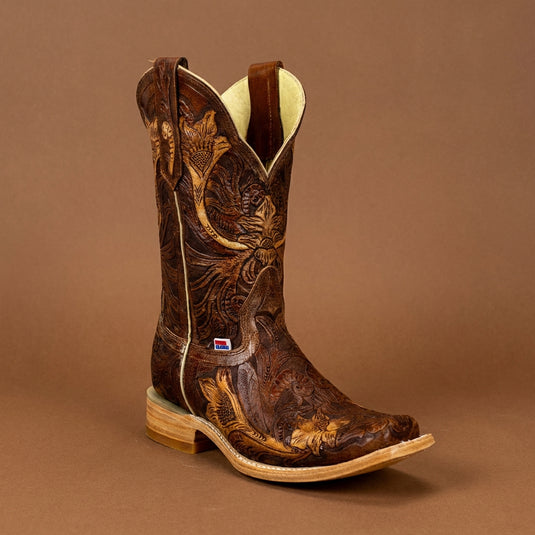 2110 - RockinLeather Women's Hand Tooled Square Toe Western Boot