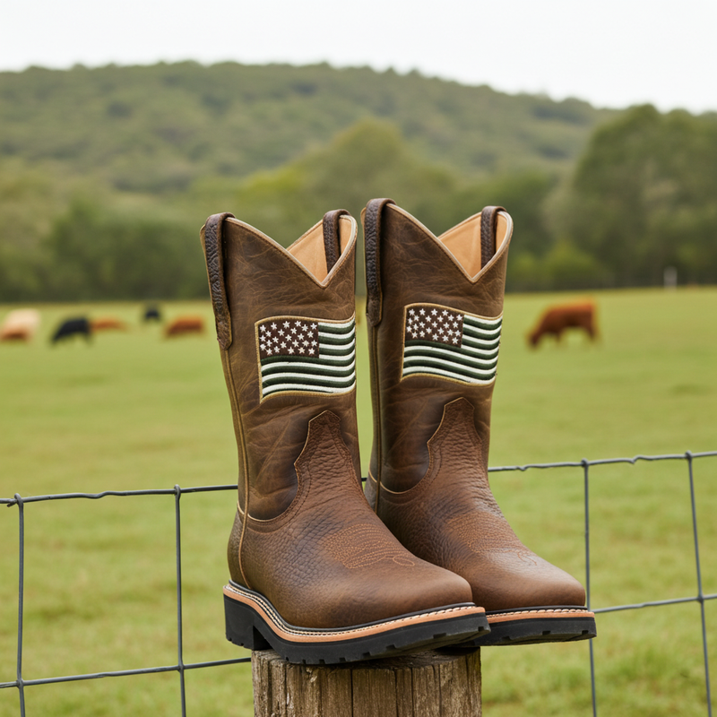 Load image into Gallery viewer, 5016 - RockinLeather Men&#39;s American Flag Soft Toe Work Boots
