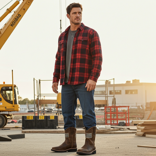 5017- RockinLeather Men's American Flag Steel Toe Work Boot