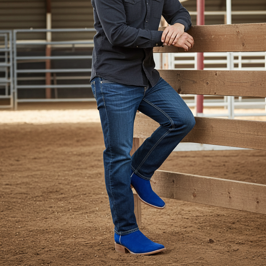 1242 - RockinLeather Men's Blue Suede Leather Boot W/Eagle Embroidery