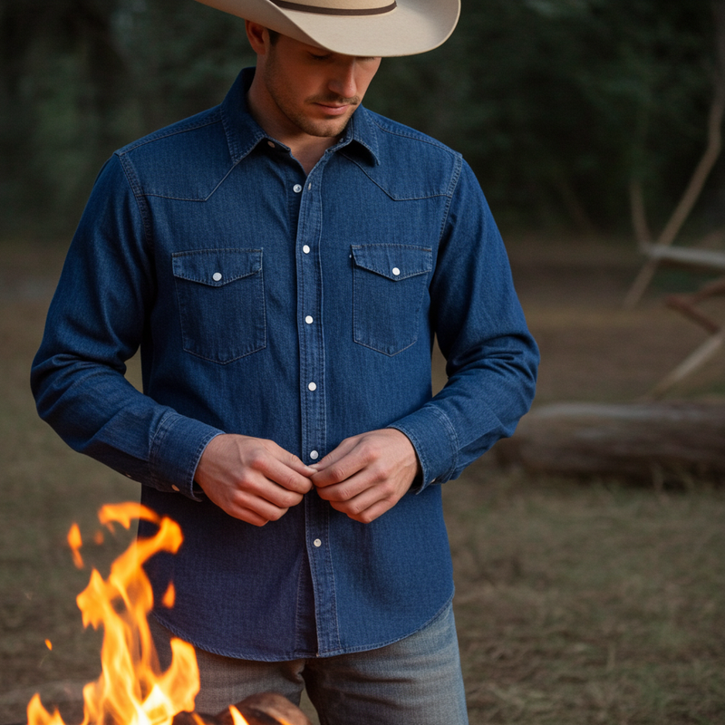 Load image into Gallery viewer, RLLSMS02 - RockinLeather Men&#39;s 7.1 oz Dark Denim Western Shirt
