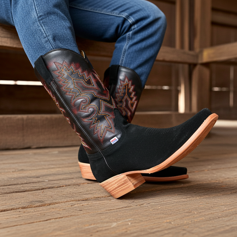 Load image into Gallery viewer, 1260 - RockinLeather Men&#39;s Black Roughout Narrow Square Toe Western Boot
