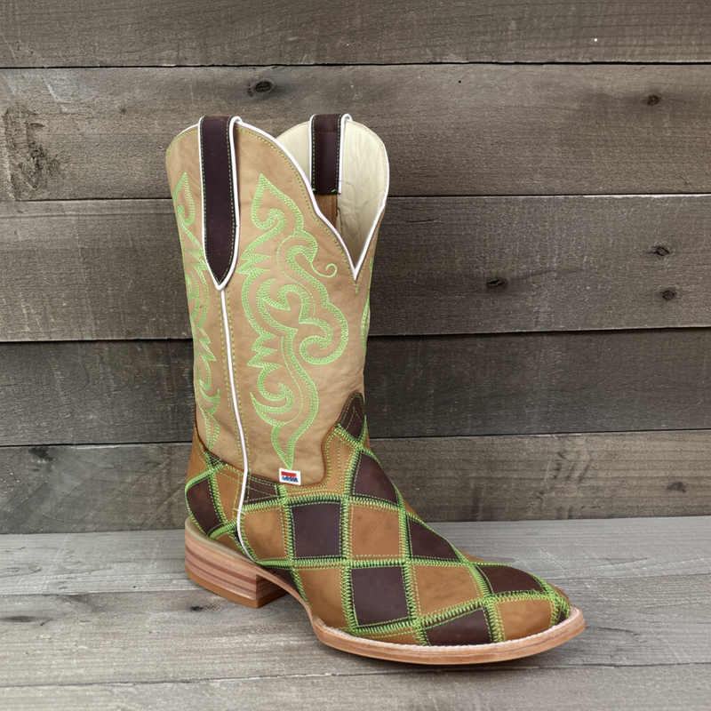 Load image into Gallery viewer, 1208 - RockinLeather Men&#39;s Patchwork w/Green Stitching Western Boot
