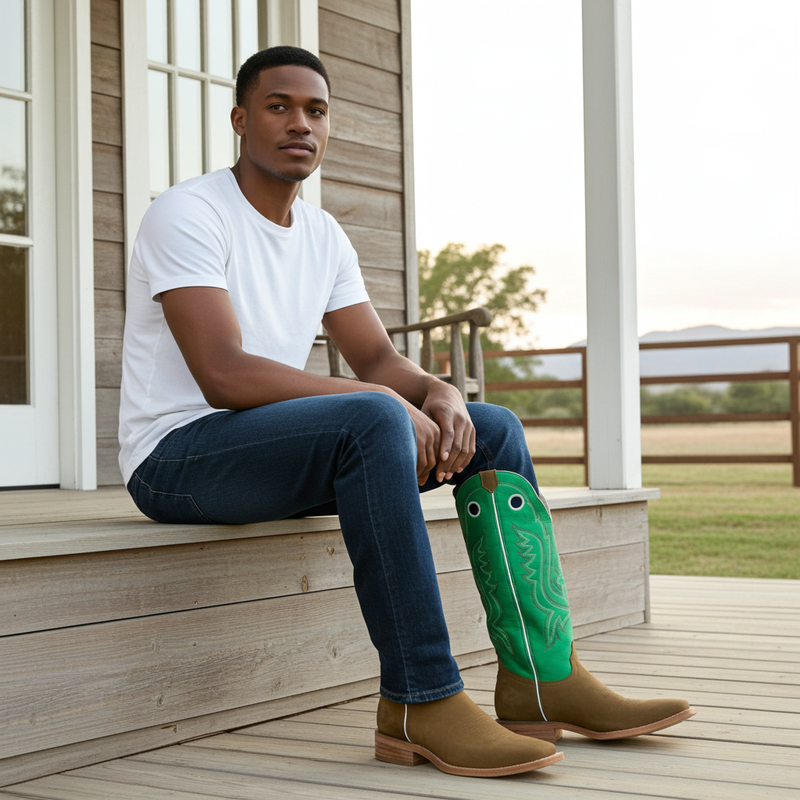 Load image into Gallery viewer, 1107 - RockinLeather Men&#39;s Buckaroo Green Shaft Western Boot

