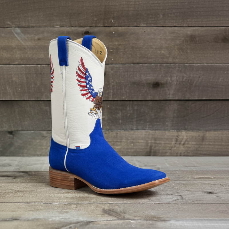 Load image into Gallery viewer, 1242 - RockinLeather Men&#39;s Blue Suede Leather Boot W/Eagle Embroidery
