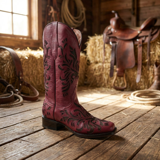 2632 - RockinLeather Women's Diamond Red Western Boot W/ Chocolate Underlay