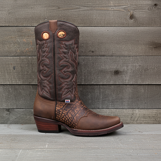 1254 - RockinLeather Men's Distressed Brown Narrow Square Toe Western Boot With Overlay
