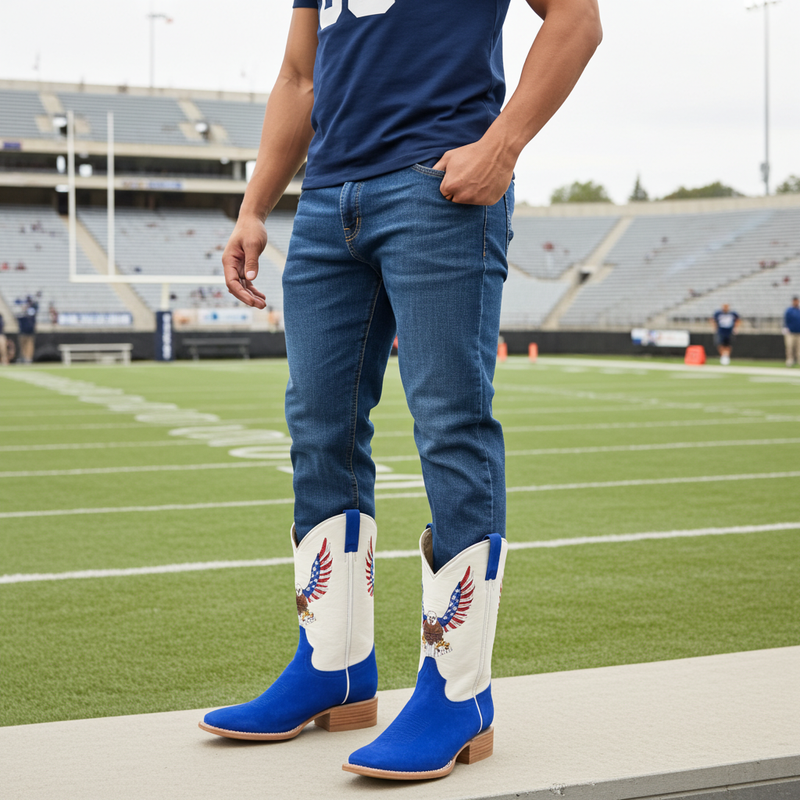Load image into Gallery viewer, 1242 - RockinLeather Men&#39;s Blue Suede Leather Boot W/Eagle Embroidery
