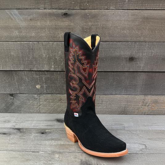 1260 - RockinLeather Men's Black Roughout Narrow Square Toe Western Boot