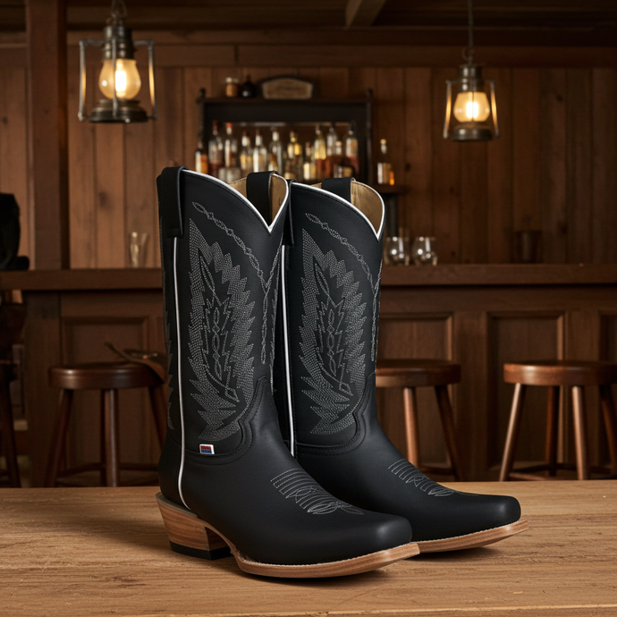 1236 - RockinLeather Men's Black Crazy Horse Narrow Square Toe Boot