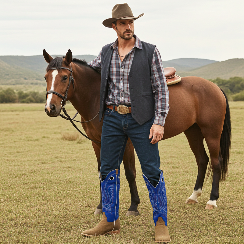 Load image into Gallery viewer, 1106 - RockinLeather Men&#39;s Buckaroo Blue Shaft Western Boot
