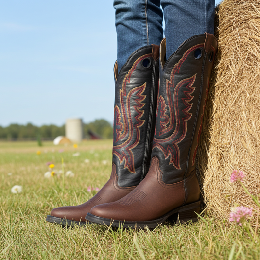 1256 - RockinLeather Men's R Toe Buckaroo Distressed Brown Western Boot