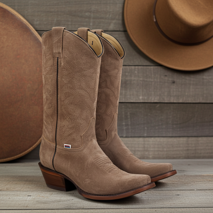1227 - RockinLeather Men's Tan Roughout Narrow Square Toe Western Boot