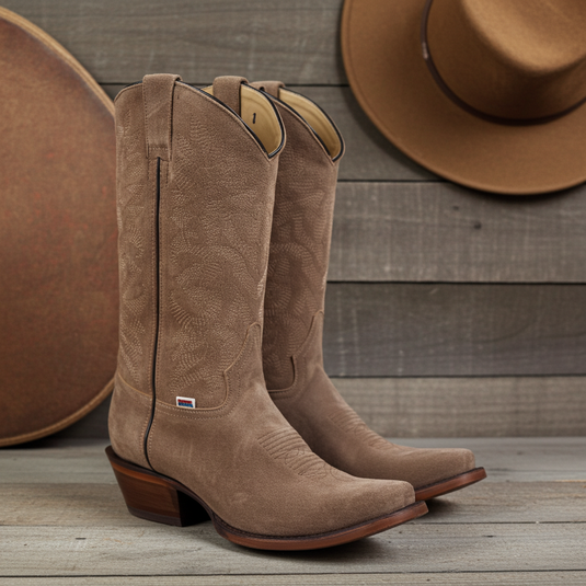 1227 - RockinLeather Men's Tan Roughout Narrow Square Toe Western Boot