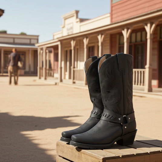 1162 - RockinLeather Men's Black Leather Harness Boot