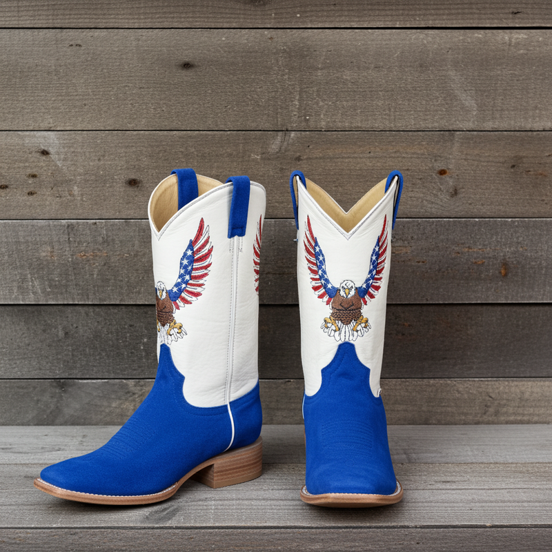 Load image into Gallery viewer, 1242 - RockinLeather Men&#39;s Blue Suede Leather Boot W/Eagle Embroidery
