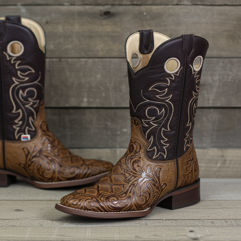 Load image into Gallery viewer, 1229 - RockinLeather Men&#39;s Capuccino Stamped Cowhide Leather Boot
