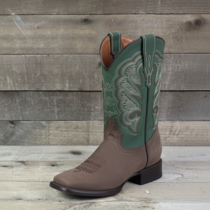 1807 - RockinLeather Men's Crazy Choco Cowhide Western Boot w/Green Upper