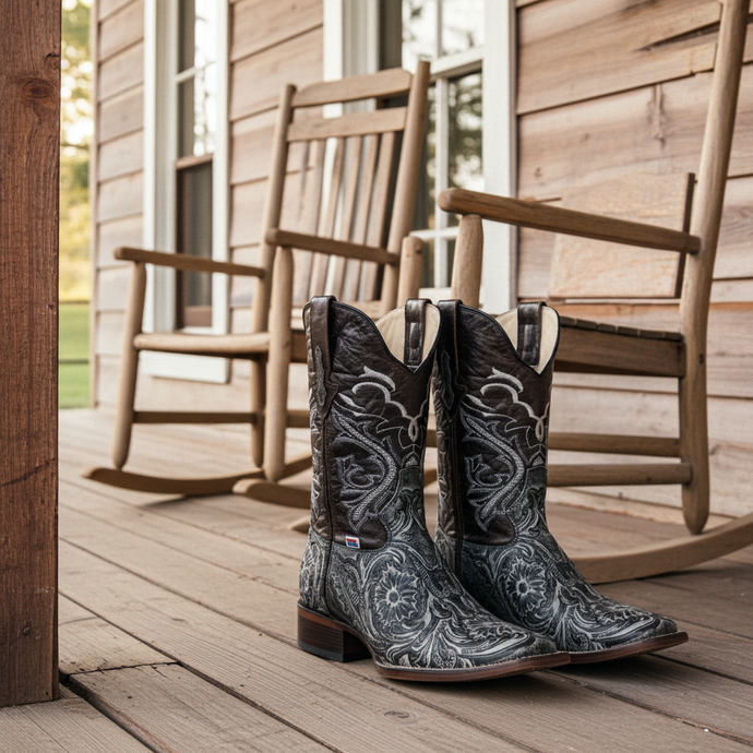 1220 - RockinLeather Men's Sedona Distressed Stamped Cowhide Leather Boot