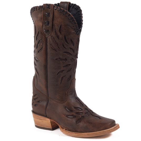 6502 - RockinLeather Women's Rustic Brown Boot With Inlays
