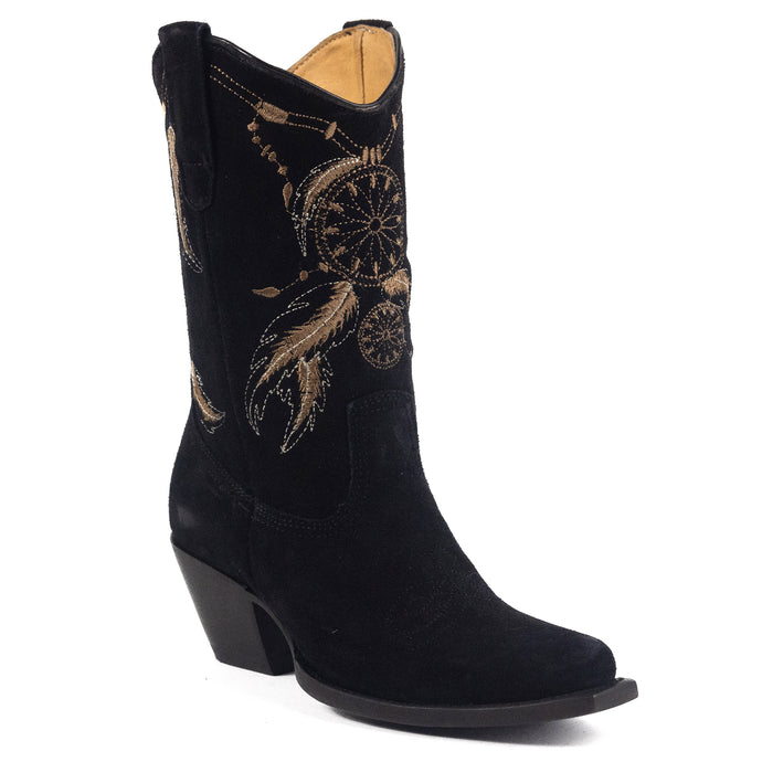 6505 - RockinLeather Women's Black Suede Snip Toe Western Boot