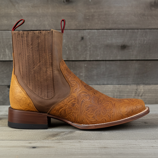 1813 - RockinLeather Men's Bulldog Caballero Leather Stamped Chelsea Boot