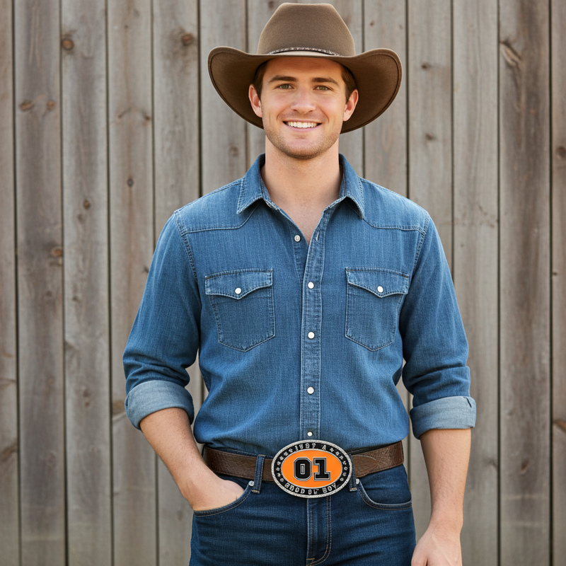 Load image into Gallery viewer, RLB002 - RockinLeather &quot;Just A Good Ol&#39; Boy&quot; Belt Buckle

