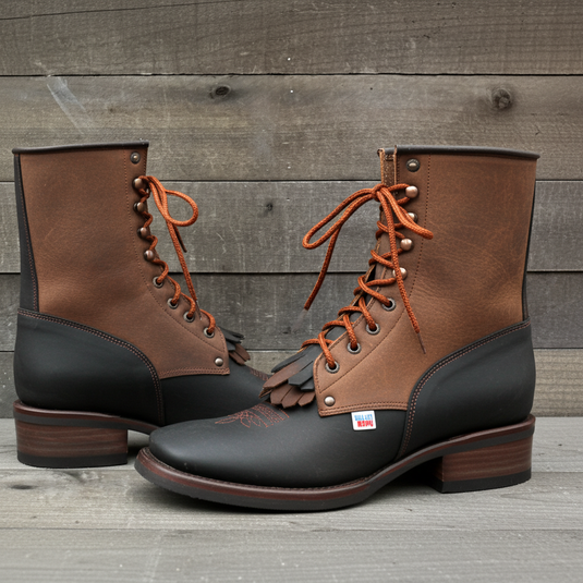1258 - RockinLeather Men's Square Toe Lace Up Packer Western Boot