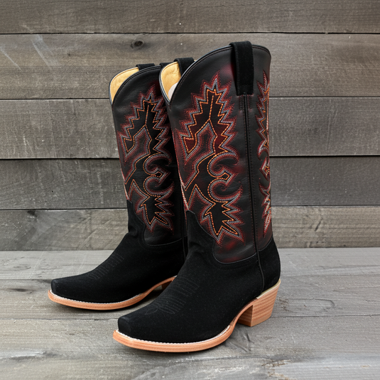 1260 - RockinLeather Men's Black Roughout Narrow Square Toe Western Boot