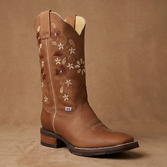 2191 - RockinLeather Women's Crazy Horse Western Boot w/Floral Embroidery