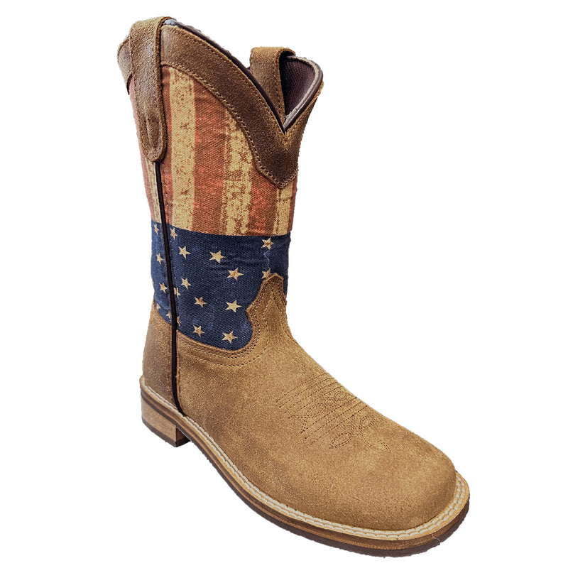 Load image into Gallery viewer, 7000 C/Y - RockinLeather Children&#39;s Tan Roughout Flag Leather Boot
