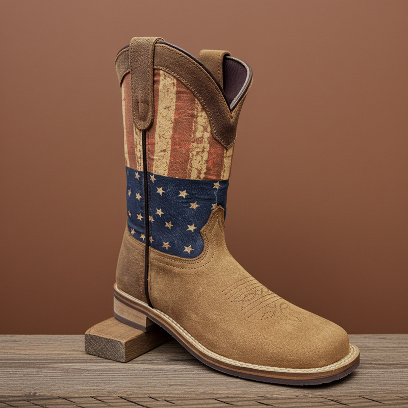 Load image into Gallery viewer, 7000 C/Y - RockinLeather Children's Tan Roughout Flag Leather Boot
