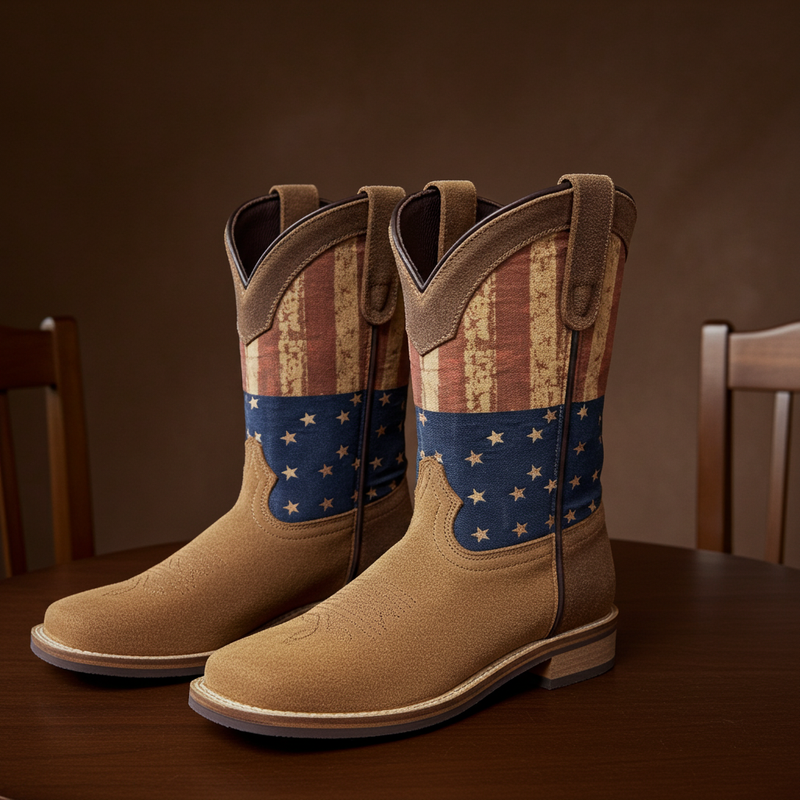 Load image into Gallery viewer, 7000 C/Y - RockinLeather Children's Tan Roughout Flag Leather Boot
