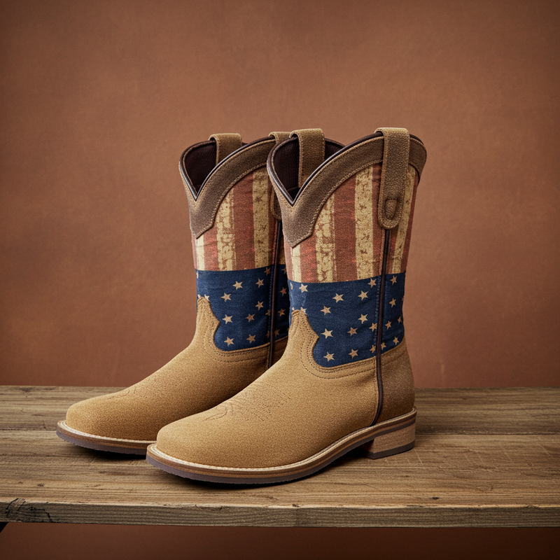 Load image into Gallery viewer, 7000 C/Y - RockinLeather Children's Tan Roughout Flag Leather Boot
