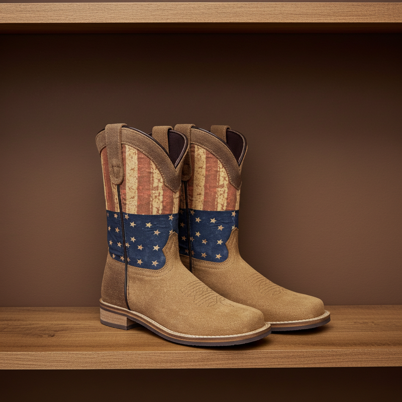 Load image into Gallery viewer, 7000 C/Y - RockinLeather Children's Tan Roughout Flag Leather Boot
