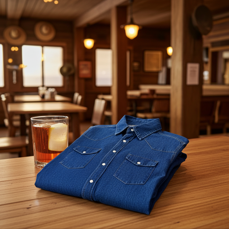 Load image into Gallery viewer, RLLSMS02 - RockinLeather Men&#39;s 7.1 oz Dark Denim Western Shirt

