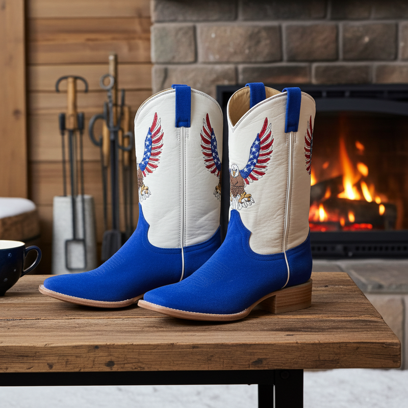 Load image into Gallery viewer, 1242 - RockinLeather Men&#39;s Blue Suede Leather Boot W/Eagle Embroidery
