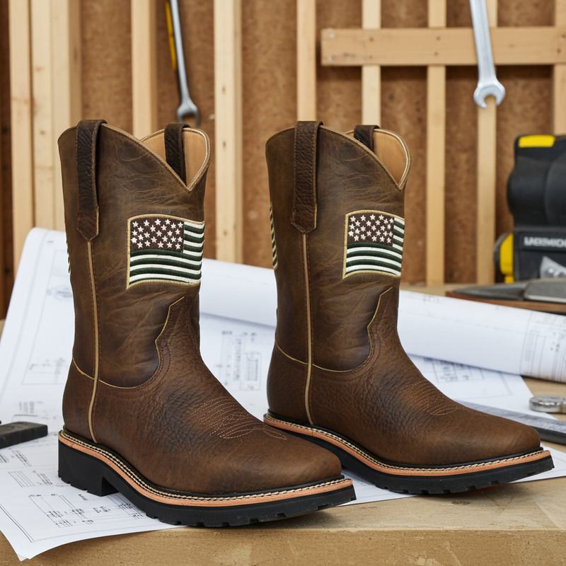 Load image into Gallery viewer, 5016 - RockinLeather Men&#39;s American Flag Soft Toe Work Boots
